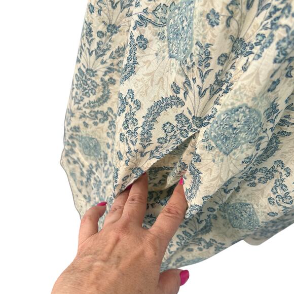 Easel Babydoll Smocked Antique Blue Cream Floral Damask Lace Trim Dress S Boho - Picture 6 of 13